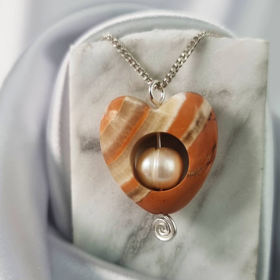 heart pendant tiger aragonite silver and pearl gemrock jewelry